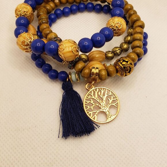 Multilayer Bracelet Tassel Tree of Life Shape Pendant Handmade Beads Stretchy Br - Picture 11 of 16